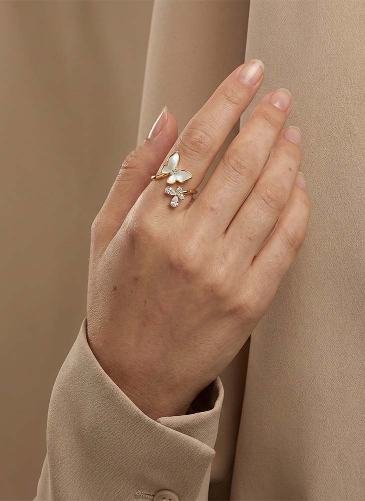 Golden Double Butterfly Ring