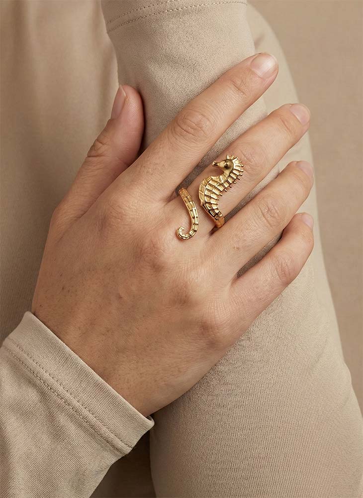 Golden Seahorse Ring
