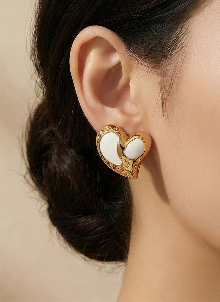 White Heart Earrings