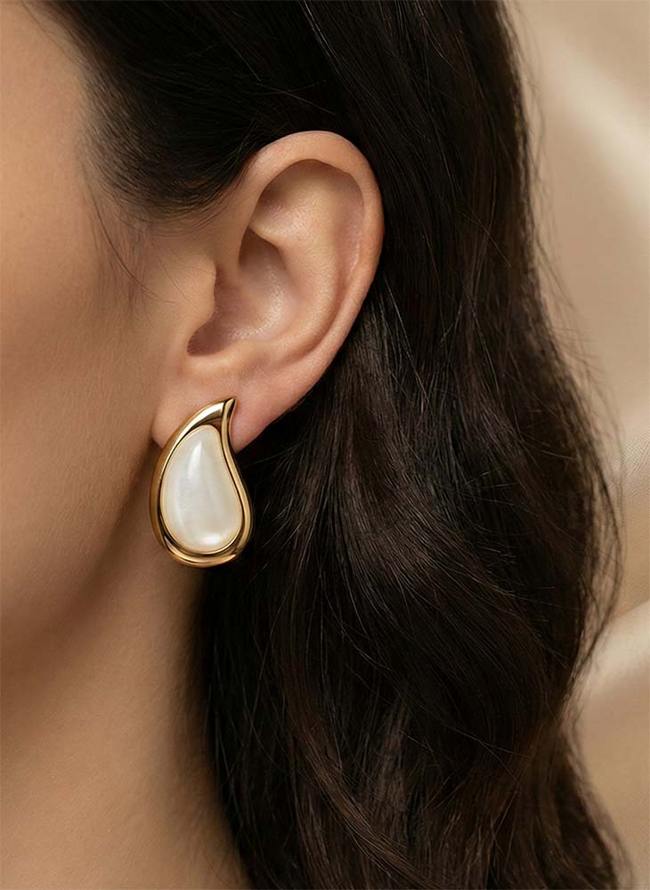 Golden White Teardrop Earrings