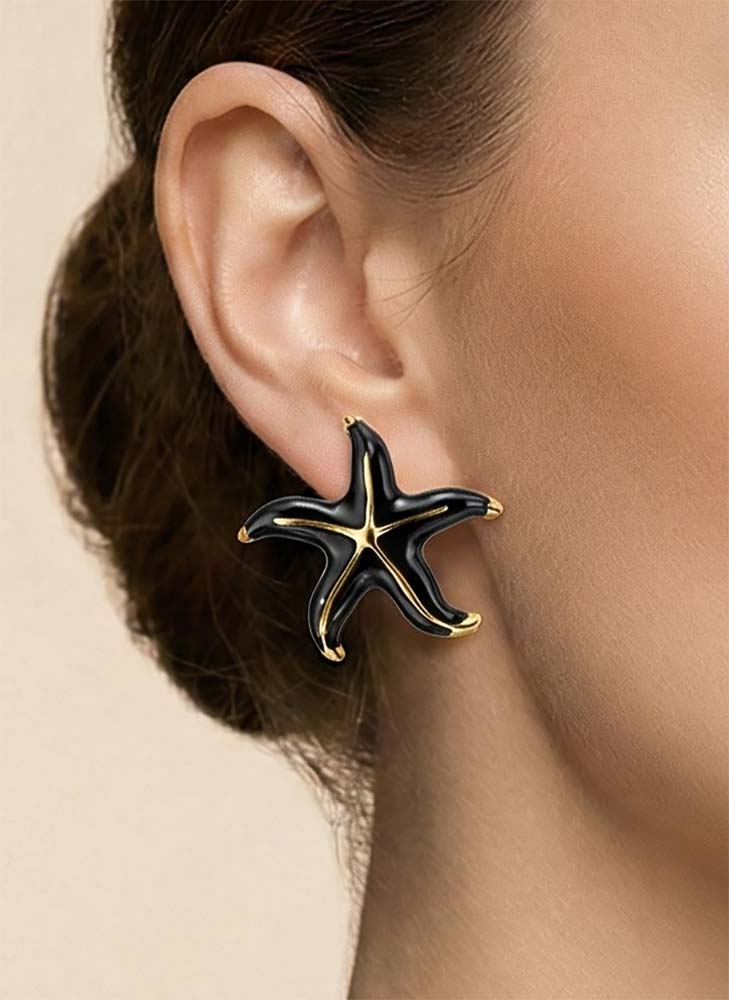 Golden Black Sea Star Earrings