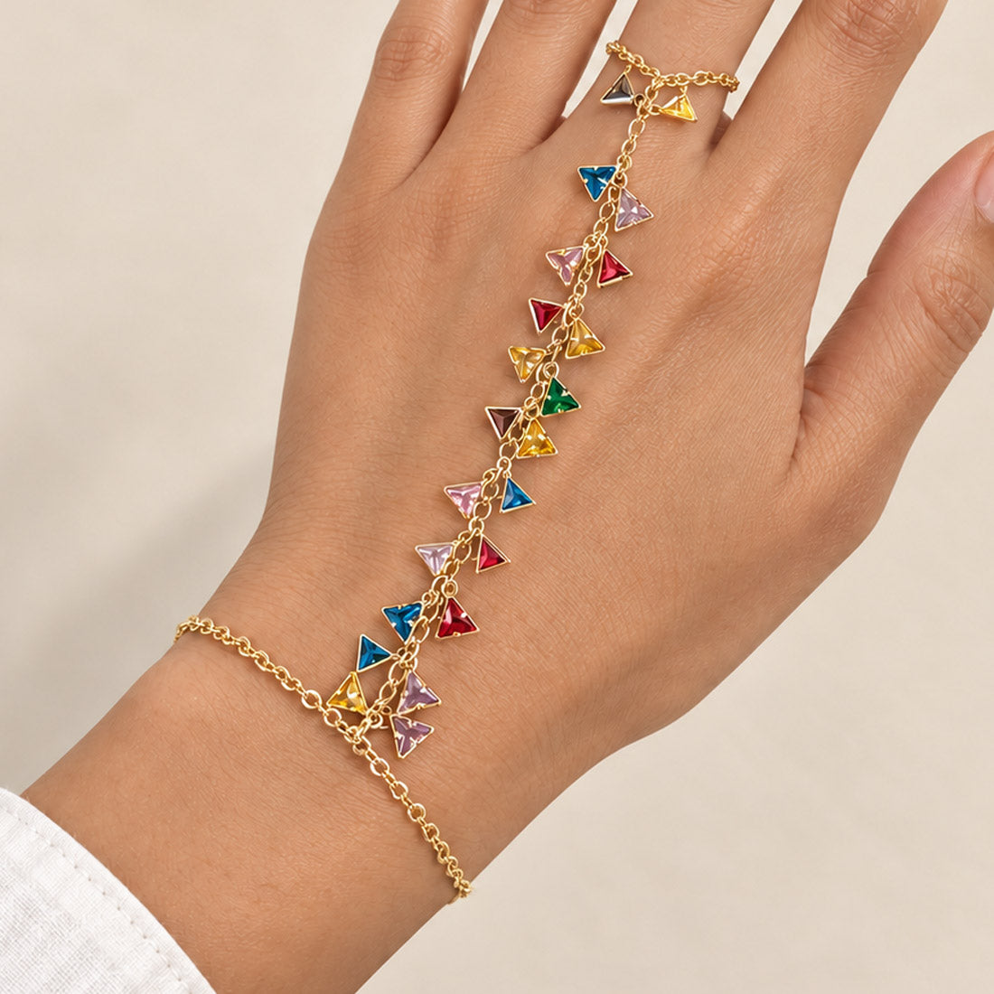 Colorful Triangles Hand Chain - Gold