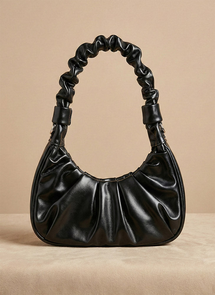 Black ruffled shoulder bag