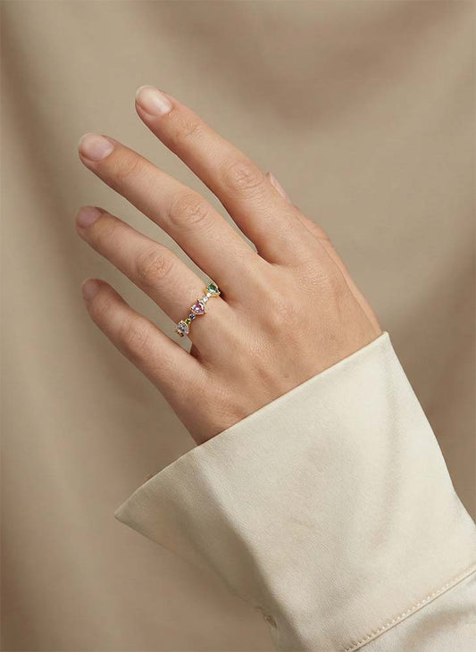 Three Color Hearts Ring