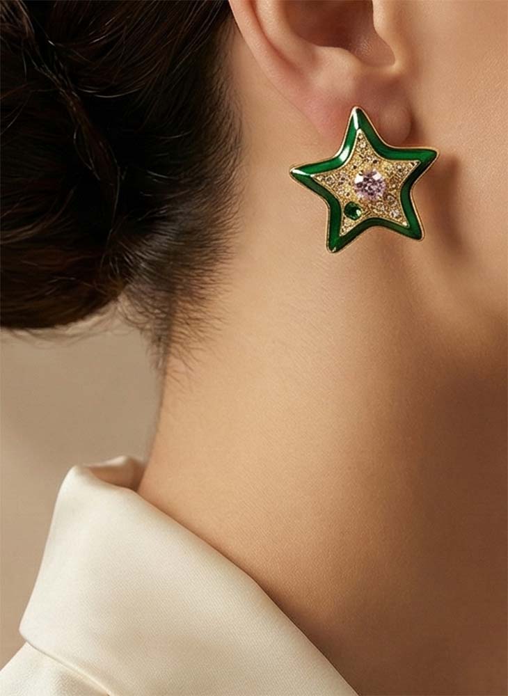 Green Star Earrings