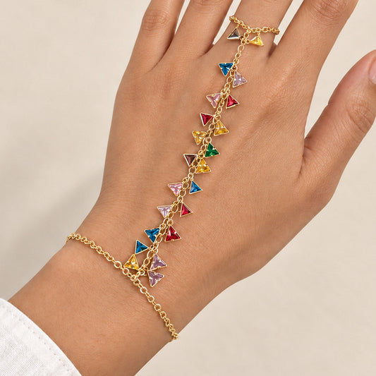 Colorful Triangles Hand Chain - Gold