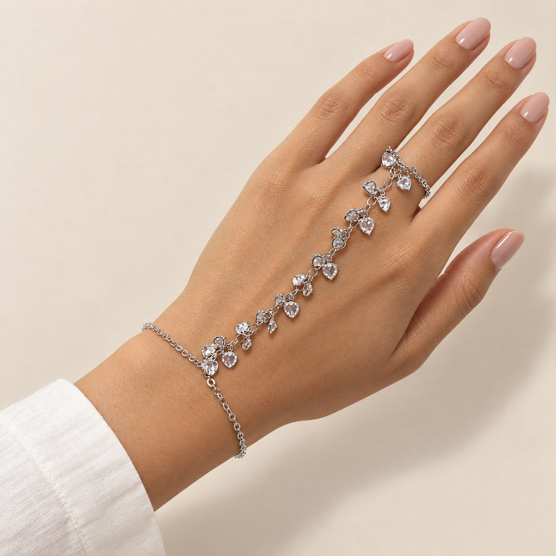 Crystal Hearts Hand Chain - Silver