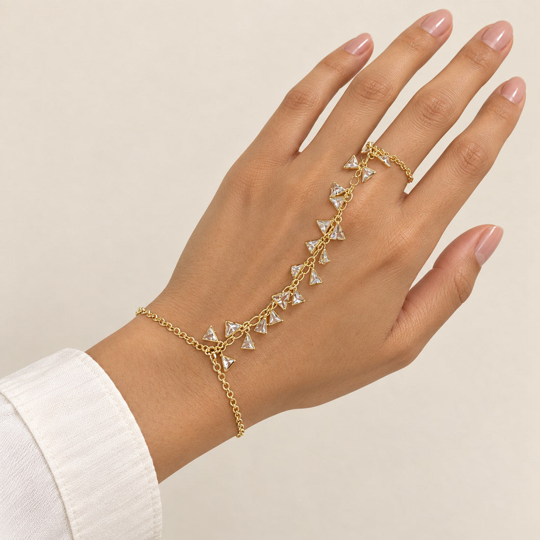 Crystal Triangles Hand Chain - Gold