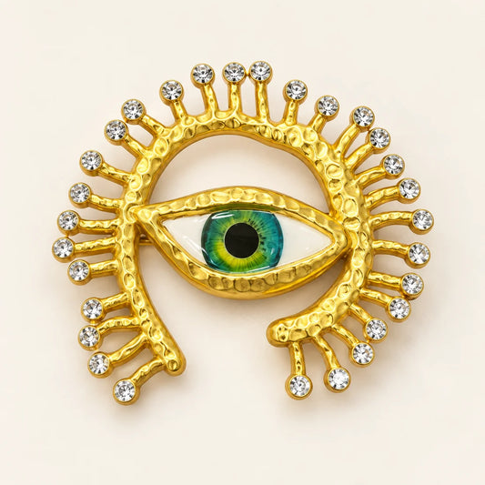 Emerald Gaze Brooch stainless steel brooch in Gold, Green, White