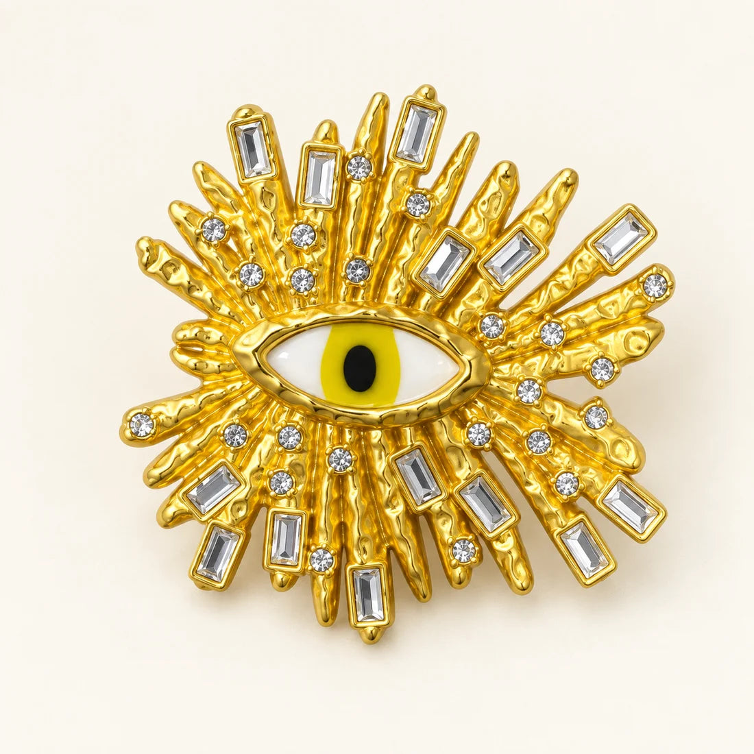 Crystal Sunburst Brooch stainless steel brooch in Gold, Yellow, White