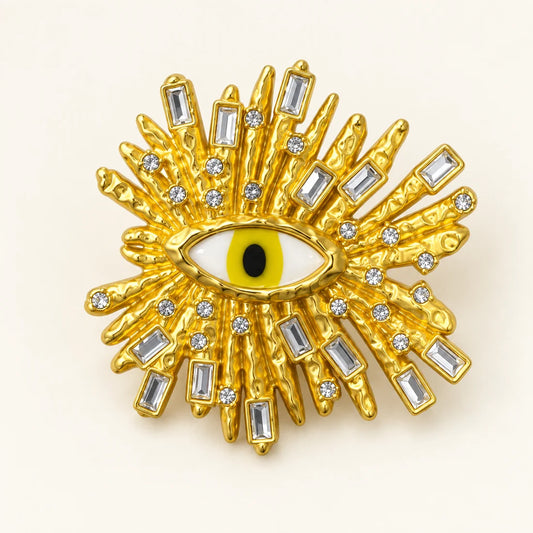 Crystal Sunburst Brooch stainless steel brooch in Gold, Yellow, White