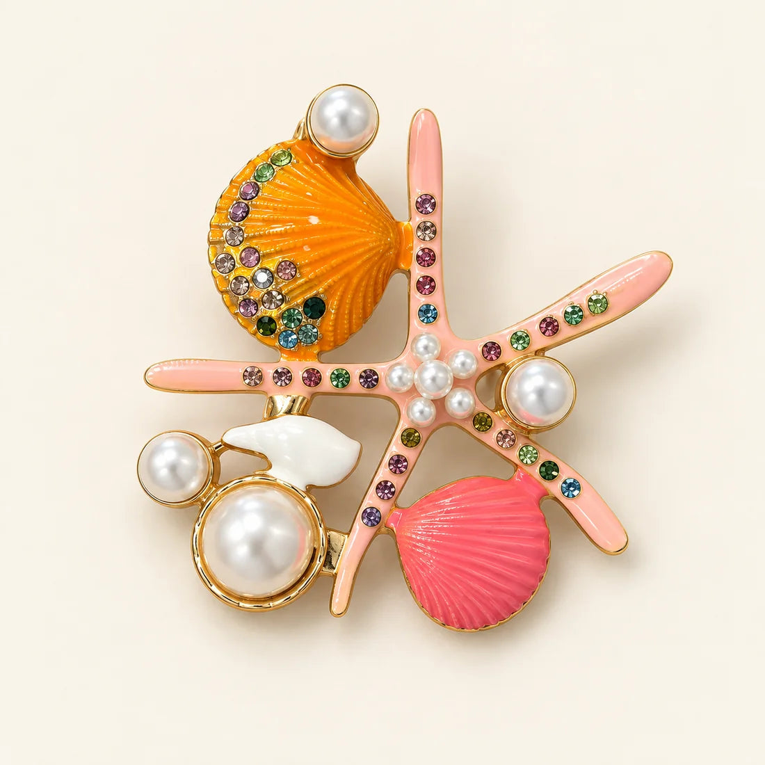 Coral Reef Brooch stainless steel brooch in Orange, Pink, White, Gold