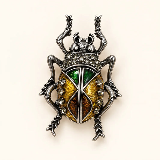 Forest Beetle Brooch stainless steel brooch in Green, Brown, Yellow, Silver