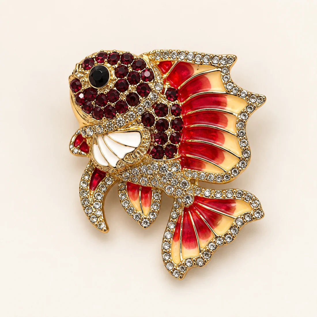 Crimson Koi Brooch stainless steel brooch in Red, White, Gold