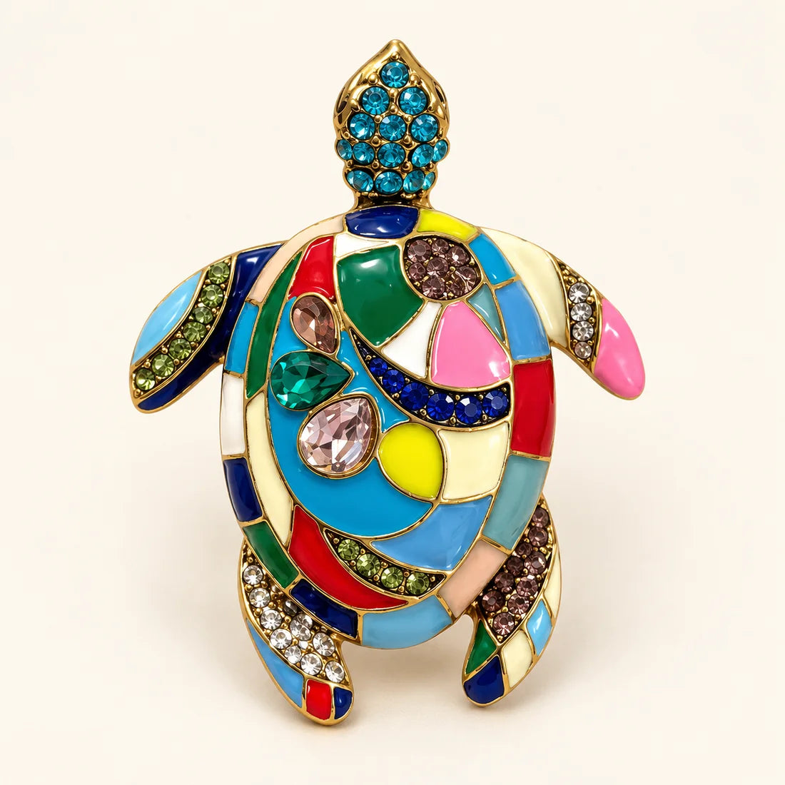 Mosaic Turtle Brooch stainless steel brooch in Multicolour, Blue, Green, Pink, Yellow, Gold