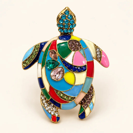 Mosaic Turtle Brooch stainless steel brooch in Multicolour, Blue, Green, Pink, Yellow, Gold