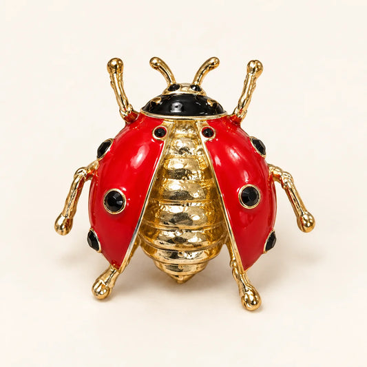Scarlet Ladybug Brooch stainless steel brooch in Red, Black, Gold