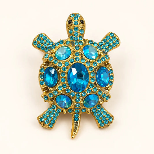 Azure Turtle Brooch stainless steel brooch in Blue, Gold