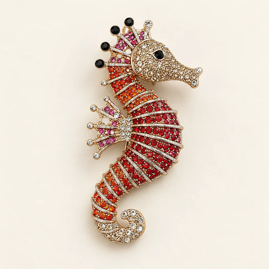 Rose Seahorse Brooch stainless steel brooch in Red, Orange, Pink, Silver