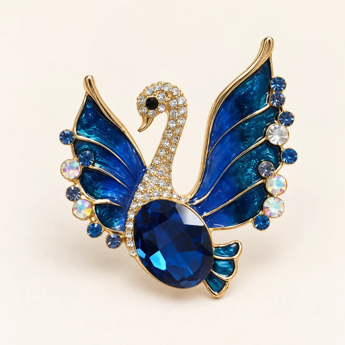 Midnight Swan Brooch stainless steel brooch in Blue, White, Gold