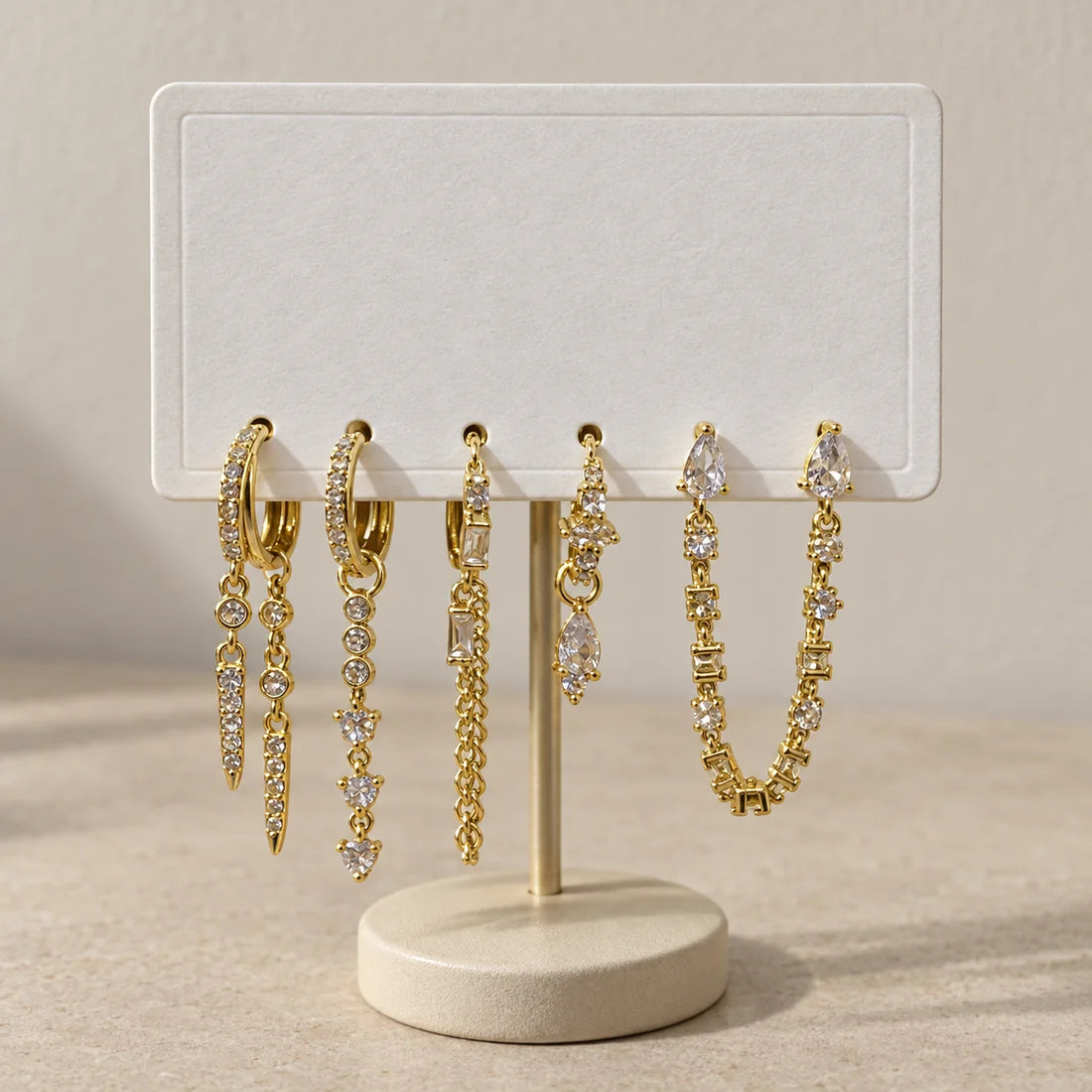 Crystal Cascade Set displayed on an ivory jewelry card