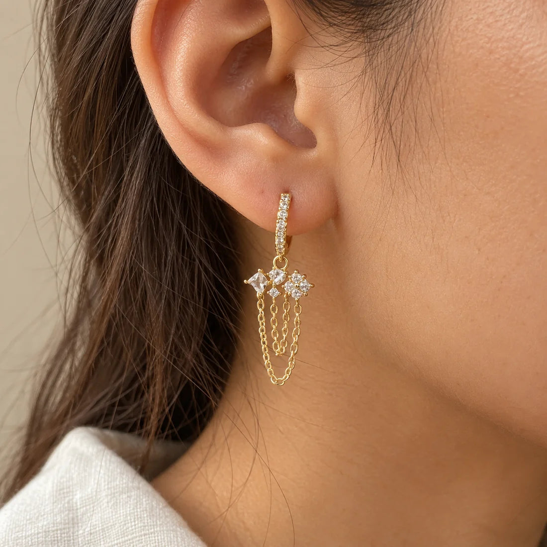 Crystal Garland Chain Piercing worn on an adult model ear