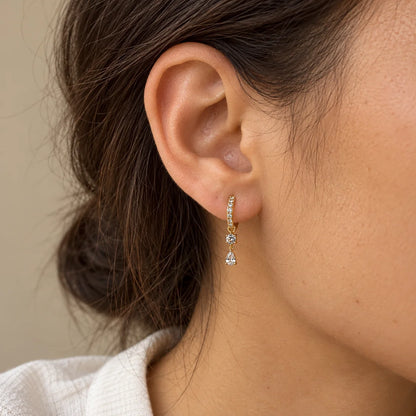 Dewdrop Duo Piercing worn on an adult model ear